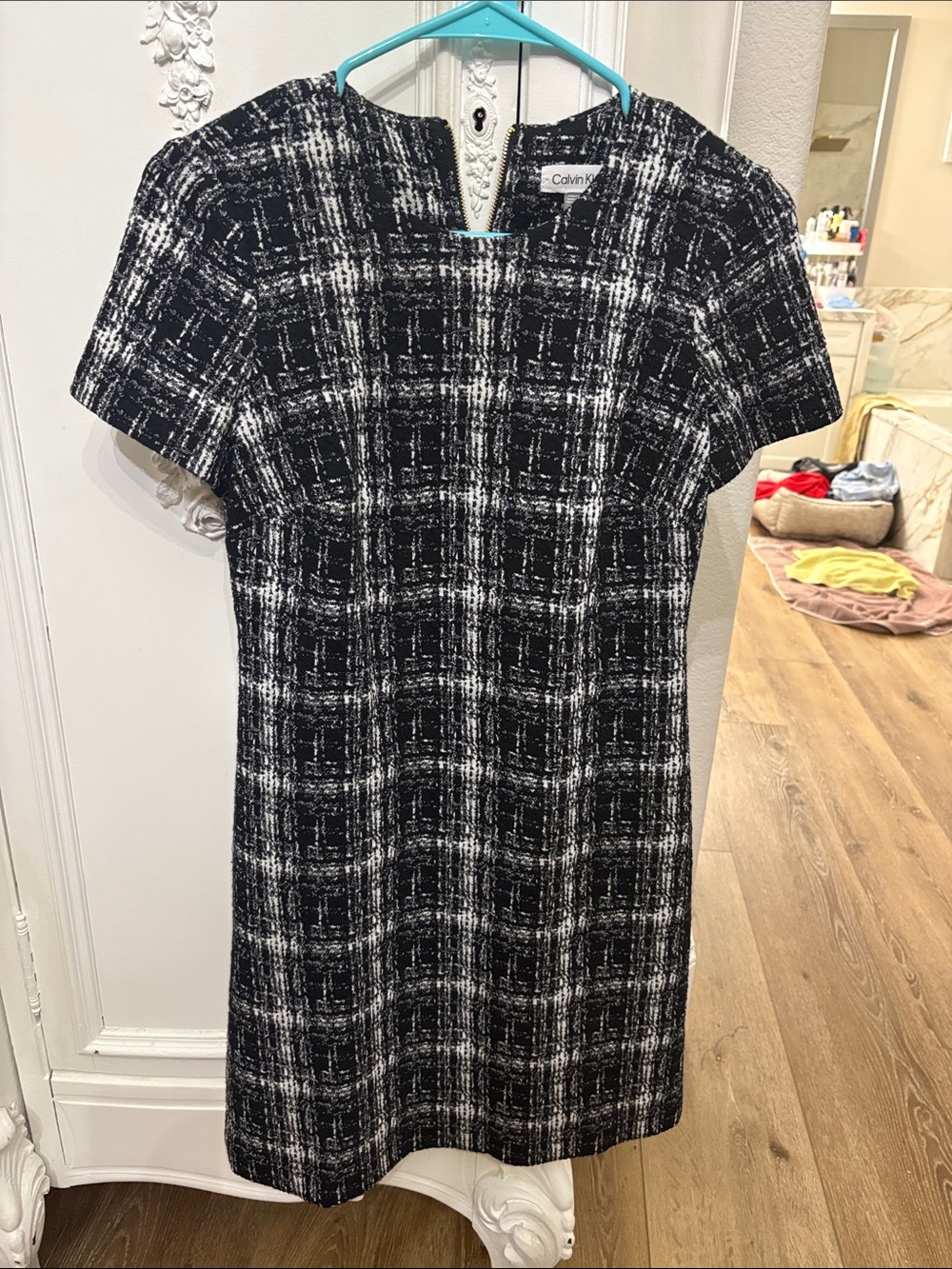 Calvin Klein Black and White Plaid Sheath Dress